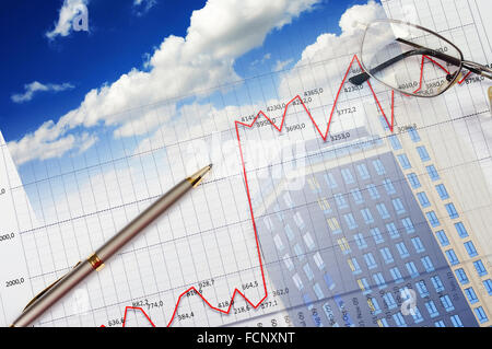 wertvollen Papiere, Charts und Diagramme - eine collage Stockfoto