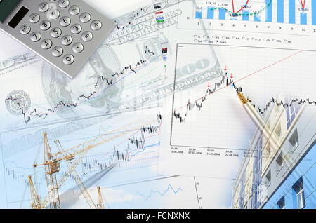 wertvollen Papiere, Charts und Diagramme - eine collage Stockfoto