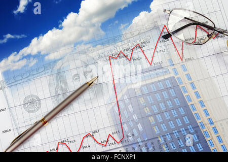 wertvollen Papiere, Charts und Diagramme - eine collage Stockfoto