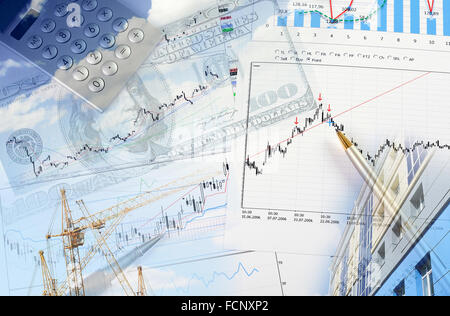 wertvollen Papiere, Charts und Diagramme - eine collage Stockfoto