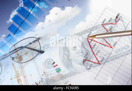 wertvollen Papiere, Charts und Diagramme - eine collage Stockfoto