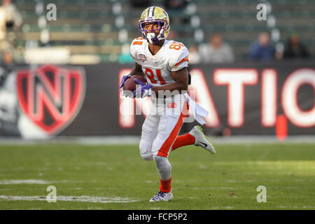 Carson, CA. 23. Januar 2016. Amerikanisches Team Wide Receiver Jaydon Mickens (81), Washington NFLPA College Bowl am StubHub Center in Carson, CA. Nationalmannschaft besiegte das amerikanische Team 18-15. Jordon Kelly/CSM/Alamy Live-Nachrichten Stockfoto