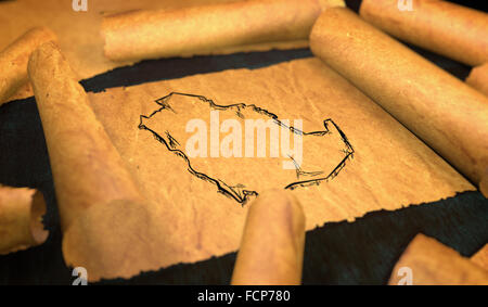 Saudi Arabien Karte zeichnen sich entfaltenden alte Papier-Scroll-3D Stockfoto