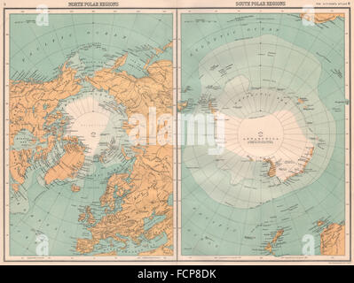 Arktis & Antarktis: & Nordsüd Pole.Explorers Positionen. Bartholomäus, 1898-Karte Stockfoto