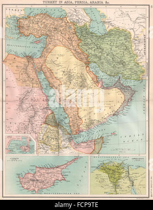 Mittlere Osten: Türkei in Asien Persien (Iran) Arabien Zypern Nile.BARTHOLOMEW, 1898-Karte Stockfoto