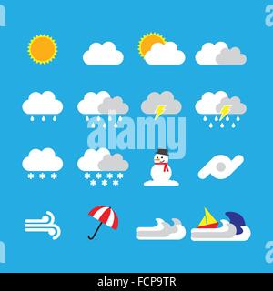 [EPS10] Wetter Symbol flach Stil auf blauem Hintergrund Stock Vektor