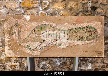 Wand Mosaik, Museum in Heraclea Lyncestis, antike griechische und römische Ruinen, in der Nähe von Bitola, Republik Nördlich Mazedonien Stockfoto