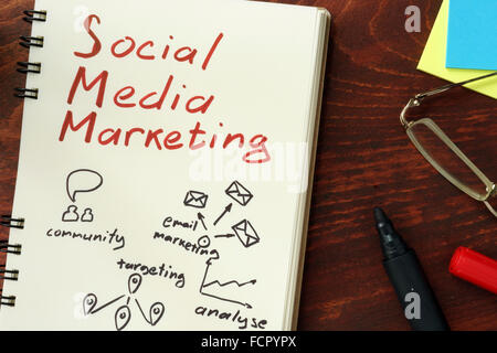 Social Media marketing-SMM in Notepad geschrieben Worte. Stockfoto