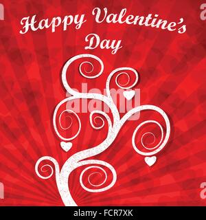 Valentinstag Karte: Weiße Baum mit Herz und Inschrift. Grunge-Effekt. Stock Vektor