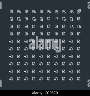 Satz von 100 Dokumentsymbole. Datei-Endung. Datei-Typen. Operationen mit Dokumenten Stock Vektor