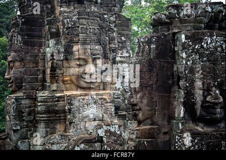 Ein Gesicht-Statue auf der Bayon-Tempel in Angkor Wat in Provinz Siem Reap, Kambodscha. Stockfoto