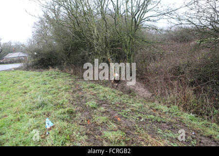 Portsmouth, Hampshire, Sonntag, 24. Januar 2016 Mann wurde festgenommen, nachdem ein Teenager getötet wurde und ein anderer blieb kämpft um sein Leben nach einem nächtlichen Unfall. Polizisten aus Hampshire Constabulary sind ansprechende Informationen nach der Kollision in Southwick letzte Nacht. Absturz bei etwa 23:17 und ein 19 Jahre alter Mann von Portsmouth starb, während ein 18-j hrige aus Emsworth um sein Leben in Southampton General Hospital kämpft. Bildnachweis: Uknip/Alamy Live-Nachrichten Stockfoto