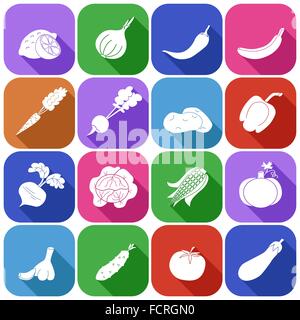 Symbole von Obst und Gemüse im flachen Stil - Vektor-illustration Stock Vektor