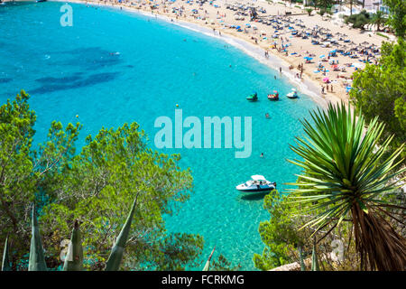 Ibiza Cala de Sant Vicent Caleta de San Vicente Strand türkisfarbenes Wasser Stockfoto