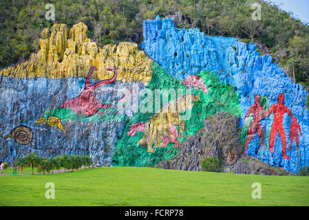 Vinales Tal Wandbild, Valle de Vinales Mural De La Prehistoria Stockfoto