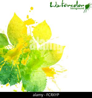 Aquarell Textur und Spritzer grüne Blätter Hintergrund Stock Vektor