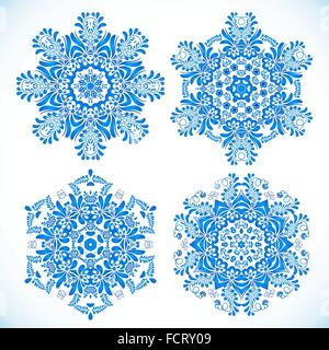 Blaue Blumen Kreis Muster in Gzhel Stil Stock Vektor