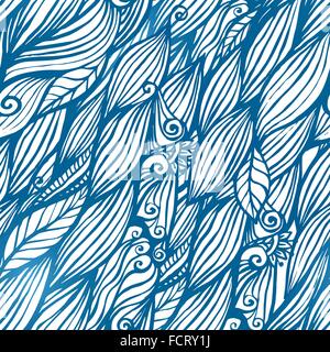 Blaue Haare Wellen Doodle nahtlose Muster Stock Vektor