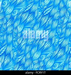 Blaue Haare Wellen Doodle nahtlose Muster Stock Vektor