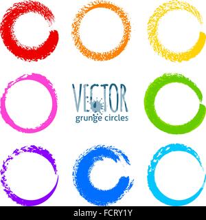 Regenbogen Farben Pinsel Striche Grunge Kreise Stock Vektor
