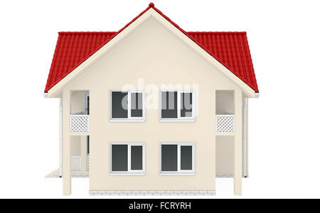 Haus mit rotem Dach. in weißen Hintergrund isoliert. 3D render Stockfoto