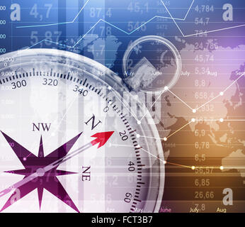 Zusammenfassung Hintergrund mit Kompass und Welt Karte Stockfoto