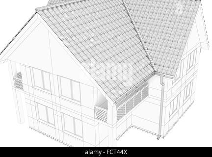 Abbildung eines Hauses. Schwarze Linien zeichnen. Stockfoto
