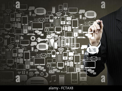 Menschliche Handzeichnung Anschlussleitungen der Netzwerk-Konzept Stockfoto