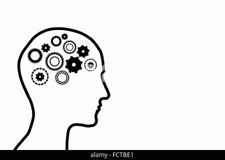 Silhouette des menschlichen Kopfes mit Getriebe Mechanismus statt Gehirn Stockfoto