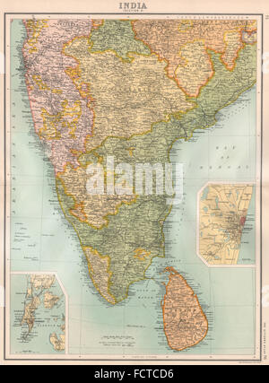 Britisch-Indien Süd: Madras (Chennai) Mysore Hyderabad Ceylon(Sri Lanka), 1898-Karte Stockfoto