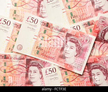 £50 britische Banknoten, hautnah. Stockfoto