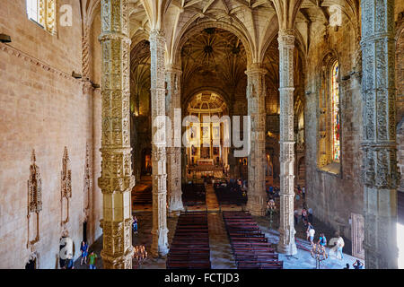 Portugal, Lissabon, Mosteiro Dos Jeronimos, Hieronymus-Kloster, UNESCO-Welterbe, Santa Maria Kirche, Dekoration und scultpt Stockfoto