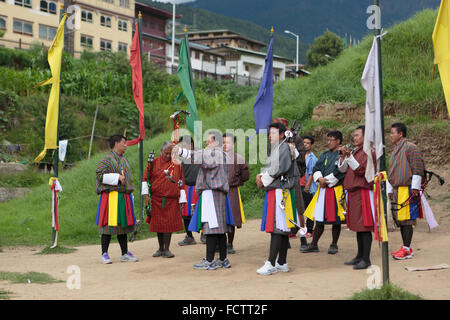 Bogenschießen in Thimphu, Bhutan Stockfoto