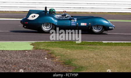 Ein 1959, tojeiro Jaguar, in der Stirling Moss Trophäe für pre' 61 Sportwagen, bei der Silverstone Classic 2015 konkurrierenden Stockfoto