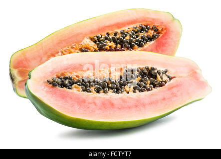 Papaya Frucht isoliert auf einem weißen Hintergrund. Datei enthält Beschneidungspfade. Stockfoto