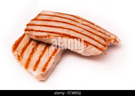 Gelbflossen Thunfisch Steaks (Thunnus Albacares) isoliert auf einem weißen Studio-Hintergrund. Stockfoto