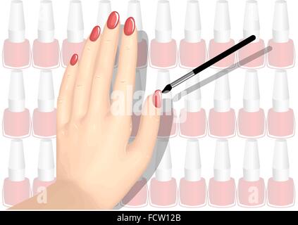 Nagellack und Hand mit schwarzen Pinsel Stock Vektor