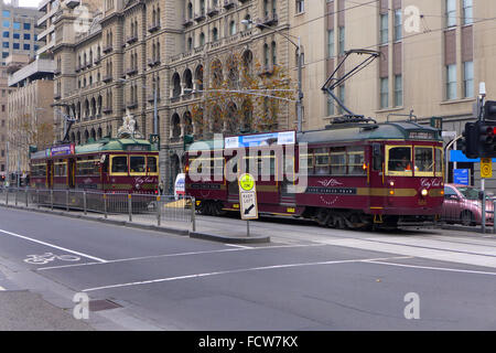 City Circle Tram auf Finder Street in Melbourne Australien bieten kostenlose Fahrten für Touristen auf dem central Business District. Stockfoto