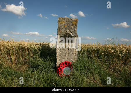 Denkmal für britische Soldaten auf dem Schlachtfeld der Schlacht von Waterloo (1815) in der Nähe von Brüssel, Belgien. Die Stein markiert die las Stockfoto