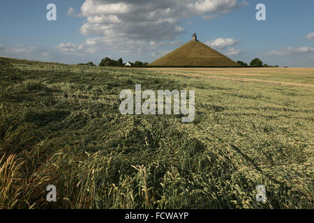 Löwenhügel über das Schlachtfeld der Schlacht von Waterloo (1815) in der Nähe von Brüssel, Belgien. Stockfoto