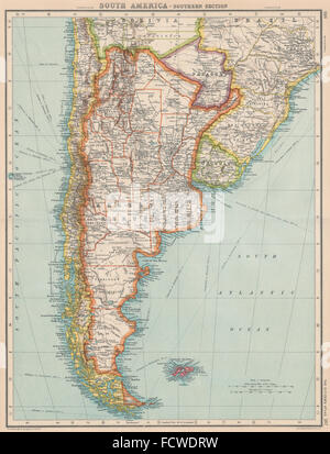 Argentinien: + Paraguay Uruguay & Südchile. Bartholomäus, 1924 Vintage Karte Stockfoto