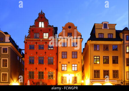 Stortorget Platz in Gamla Stan in der Nacht, Stockholm Stockfoto