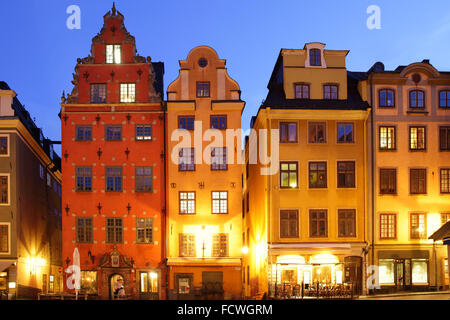 Stortorget Platz in Gamla Stan in der Nacht, Stockholm Stockfoto