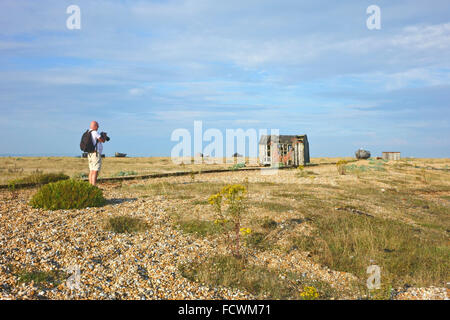 Die trostlose Landschaft der Dungeness Landzunge ist ein beliebter Ort für Fotografen in Kent, Großbritannien Stockfoto