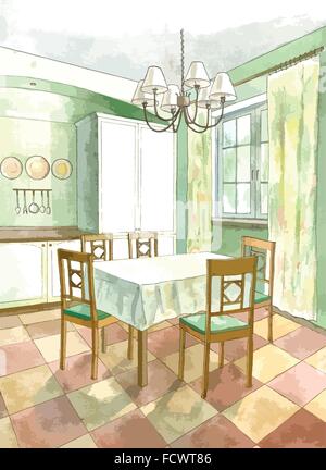Klassische Küche Interieur im flachen Stil Stock Vektor