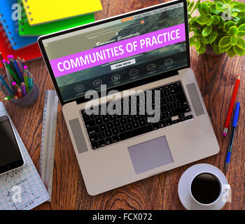 Communities of Practice auf Laptop-Bildschirm. Online-professionelle Kommunikations-Konzept. 3D Illustration. Stockfoto