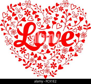 Liebe rote Blume Herz, florale Vektor-Illustration für die Karte zum Valentinstag Stock Vektor