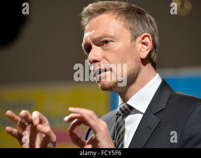 Christian Lindener, Frontmann der FDP, Freiburg, 21. Januar 2016. Stockfoto