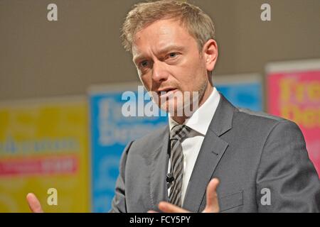 Christian Lindener, Frontmann der FDP, Freiburg, 21. Januar 2016. Stockfoto