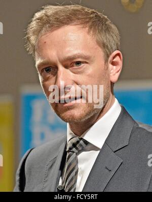 Christian Lindener, Frontmann der FDP, Freiburg, 21. Januar 2016. Stockfoto